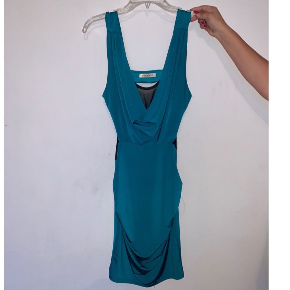 Arden B. Mini Dress: Aqua with black mesh